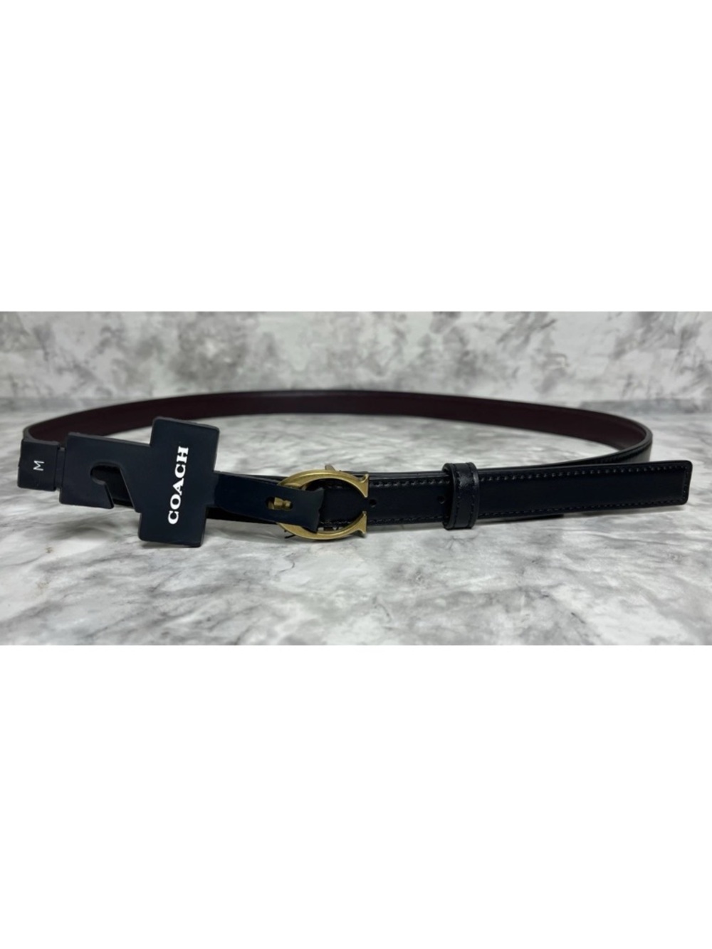 NEW Coach Signature Buckle Women’s Belt 18mm Black / Oxblood Size Medium